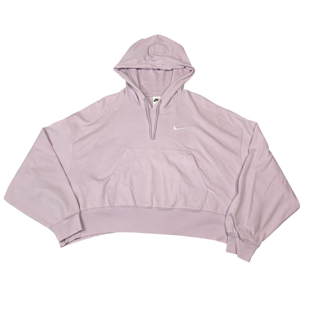Nike Hoodie Womens Small Purple Oversized Crop Fleece Swoosh Pullover DM6417-530